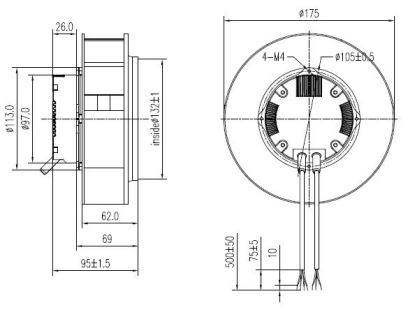 EC后倾式香蕉视频网页版175mm外形尺寸图